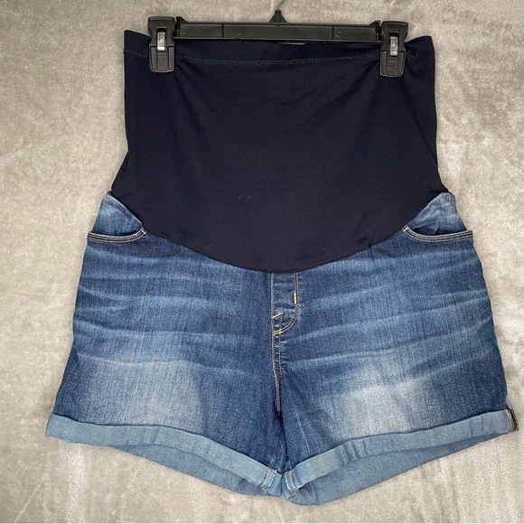 Liz Lange Maternity Over the Belly Full Panel Denim Shorts Size Medium - Picture 1 of 10